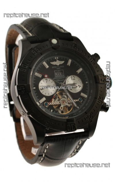 Breitling Chronometre Tourbillon Japanese Replica Watch in Black Strap