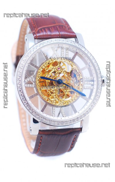 Ronde De Cartier Skeleton Watch in Diamond Bezel