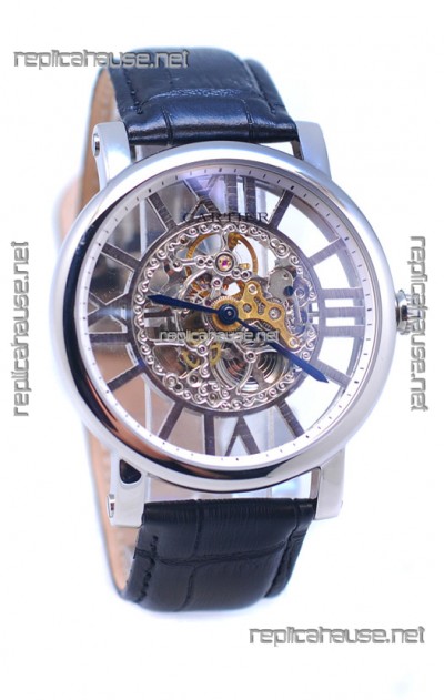 Ronde De Cartier Skeleton Silver Japanese Replica Watch 