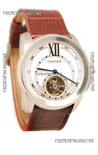 Calibre de Cartier Flying Tourbillon Japanese Replica Steel Watch 