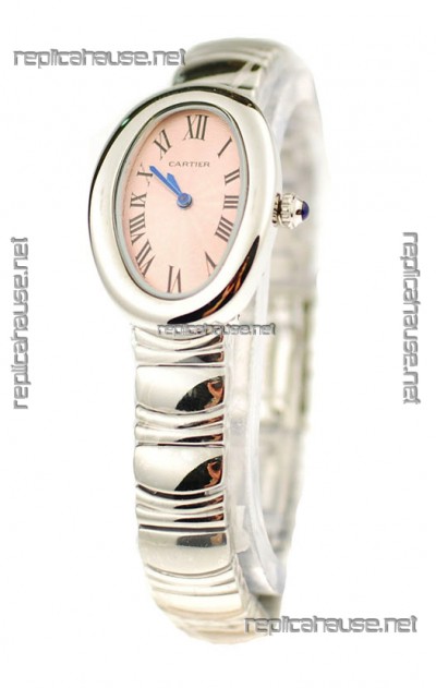 Cartier Baignoire Ladies Japanese Replica Watch in Pink Dial