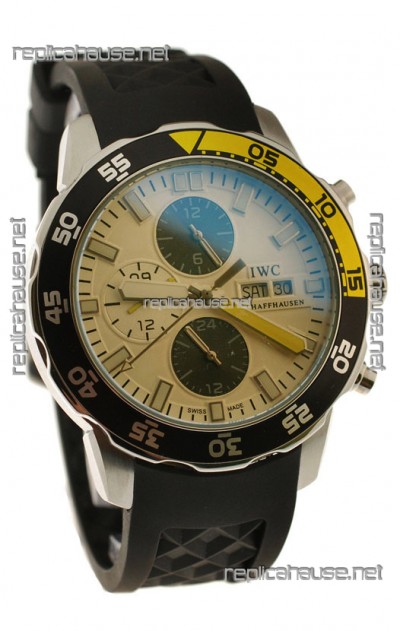 IWC Aquatimer Chronograph Japanese Replica PVD Watch in Black/Yellow Bezel