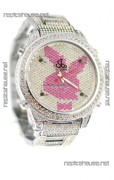 Jacob & Co Diamond Japanese Replica Watch in Pink/White Dial