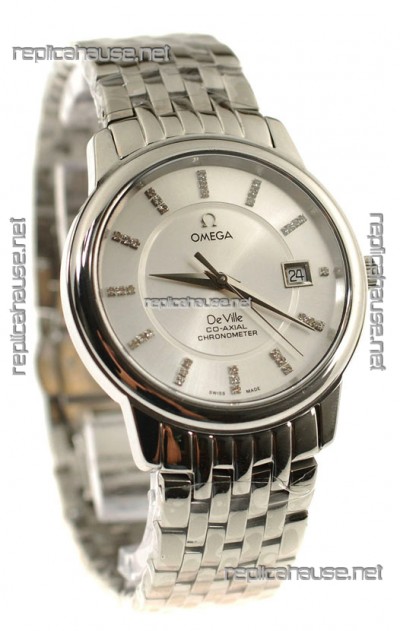 Omega Co-Axial Deville Japanese Steel Watch in Diamond Encrusted Stick Markers