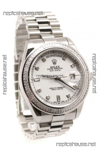 Rolex Day Date Silver Swiss Mens Watch