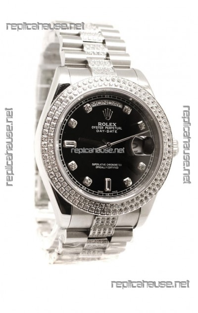 Rolex Day Date Silver Swiss Mens Watch