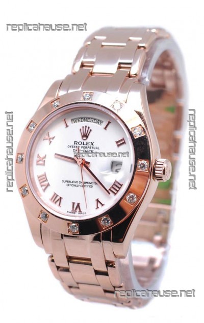 Rolex Day Date Rose Gold Japanese Replica Watch in Diamond Bezel