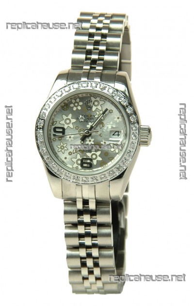 Rolex Datejust Floral Motif Ladies Swiss Replica Watch