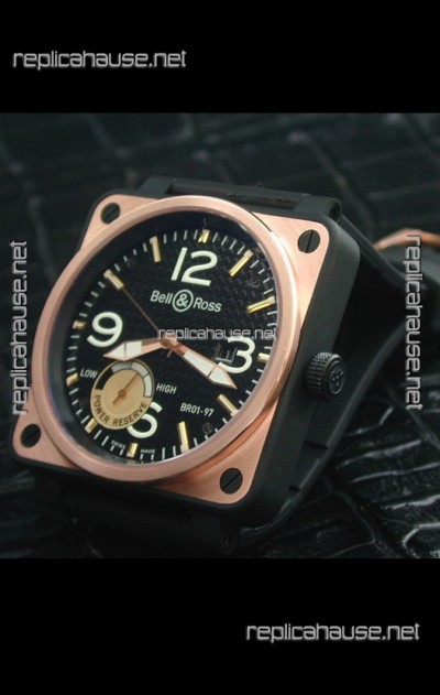 Bell and Ross BR01 97 Power Reserve Rose Gold Watch in Black Dial