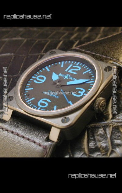 Bell and Ross BR01 92 Swiss Watch in PVD Casing and Blue Markers