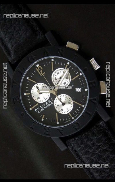 Bvlgari  Carbongold Japanese Replica Quartz PVD Watch in Black Dial