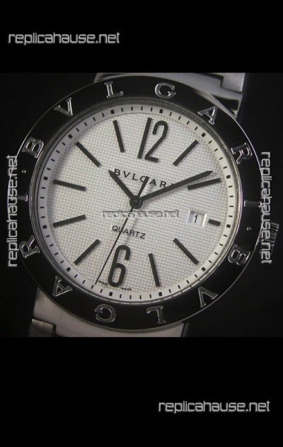 Bvlgari Diagono Japanese Replica Quartz Watch in White Dial