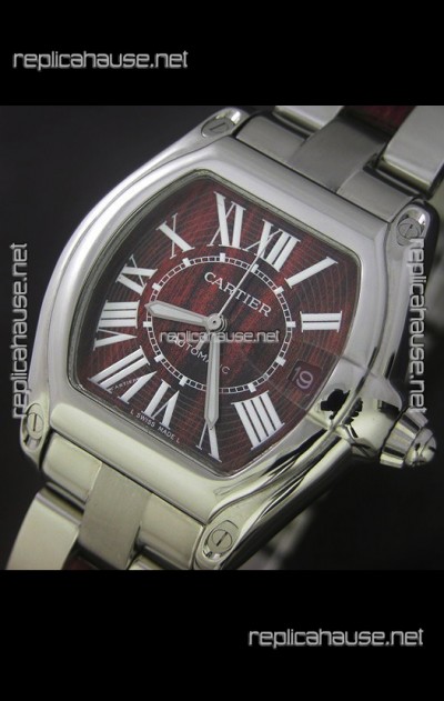 Cartier Roadster Japanese Replica Watch in Red Wine Dial