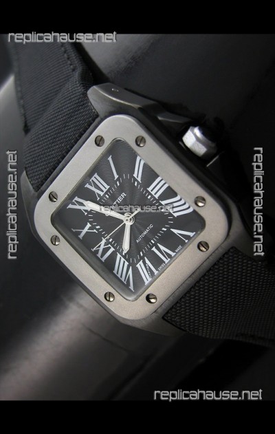 Cartier Santos 100 Japanese Replica Watch in Black Dial