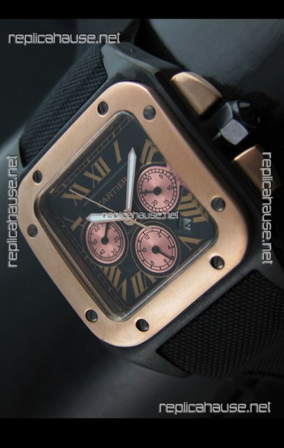 Cartier Santos 100 Japanese Replica Watch in Black Strap