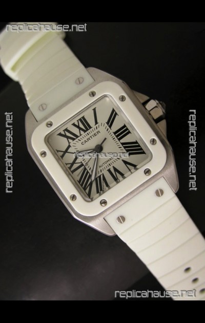 Cartier Santos 100 Swiss Ladies Automatic Replica Watch in White