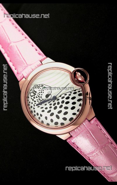 Ballon De Cartier Watch in Pink Gold Casing with Leopard Dial