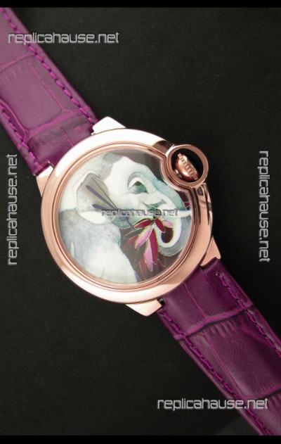 Ballon De Cartier Watch in Elephant Lacquered Dial and Pink Gold Casing