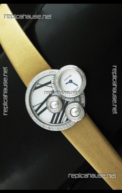 Cartier Jewellery Pearl Diamond Watch in Yellow Strap