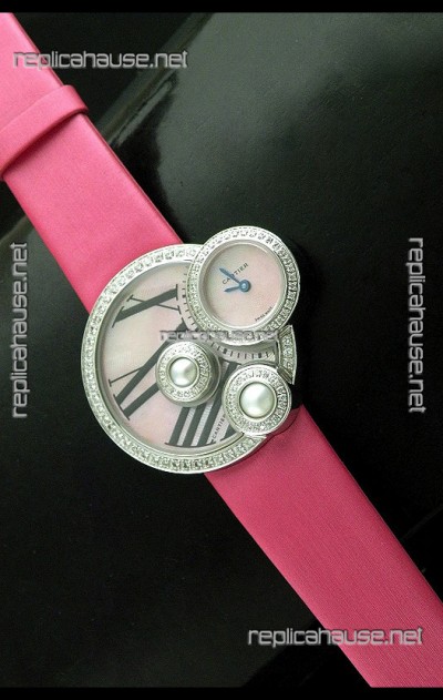 Cartier Jewellery Pearl Diamond Watch in Pink Strap