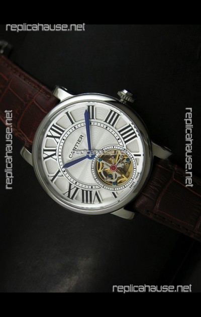 Cartier Ronde de Tourbillon Japanese Replica Watch in Brown Strap