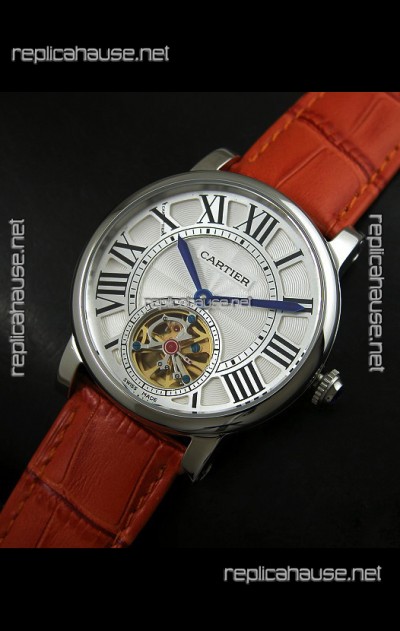 Cartier Ronde de Tourbillon Japanese Replica Watch in Brown Strap