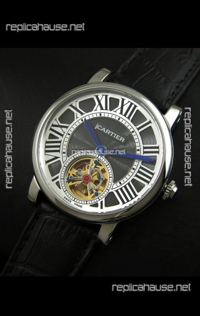 Cartier Ronde de Tourbillon Japanese Replica Watch in Black Dial