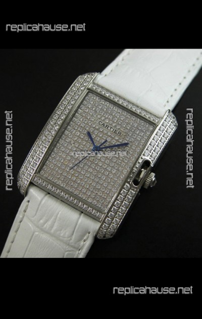 Cartier Tank Anglaise Ladies Replica Watch in Steel/White Strap