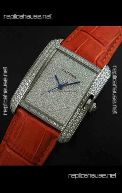 Cartier Tank Anglaise Ladies Replica Watch in Steel/Brown Strap