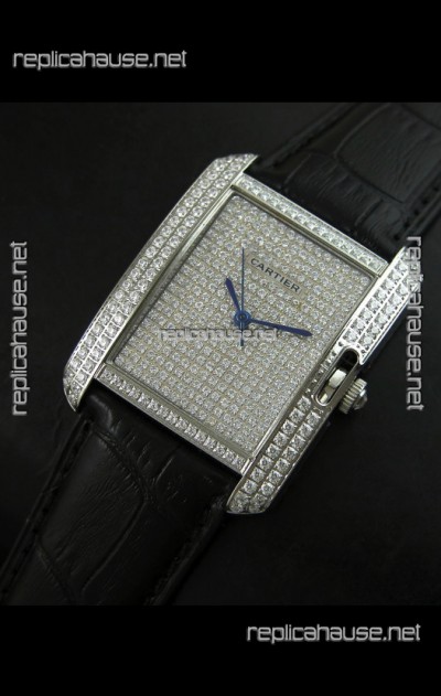 Cartier Tank Anglaise Ladies Replica Watch in Steel/Black Strap