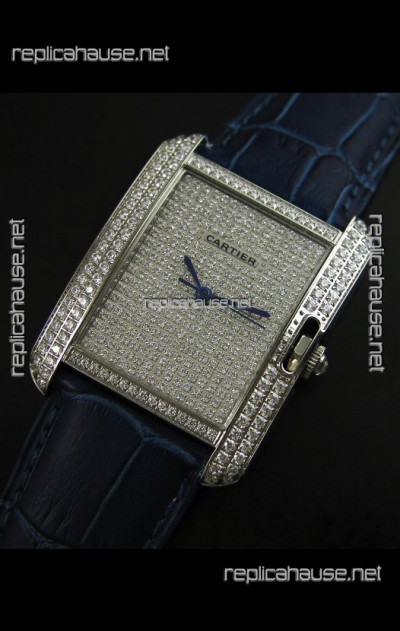 Cartier Tank Anglaise Ladies Replica Watch in Steel/Purple Strap