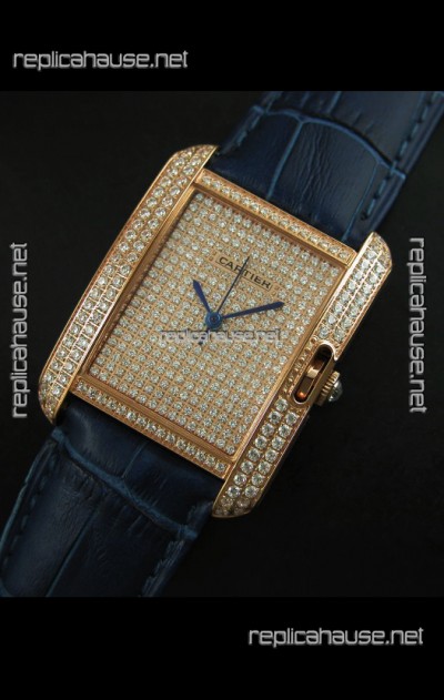 Cartier Tank Anglaise Ladies Replica Watch in Gold Case/Purple Strap