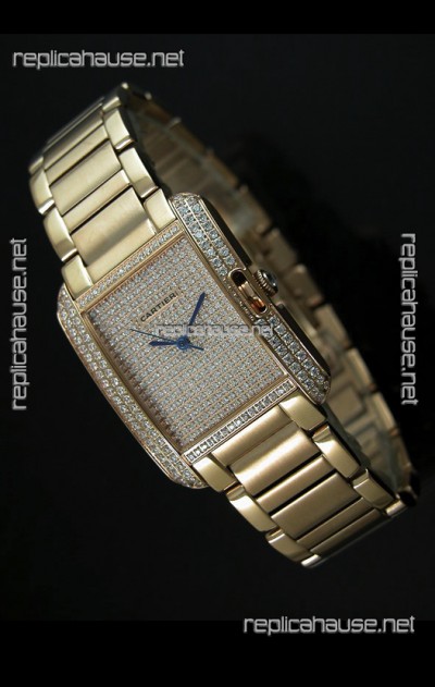 Cartier Tank Anglaise Ladies Replica Watch in Yellow Gold Case/Strap