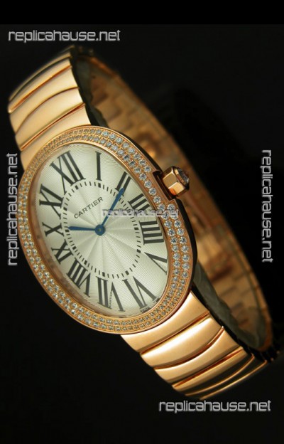 Cartier Baignoire Japanese Replica Watch in Yellow Gold/Diamonds Bezel