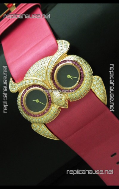 Chopard Animal World Ladies Owl Black Full Diamond Watch in Black Dial