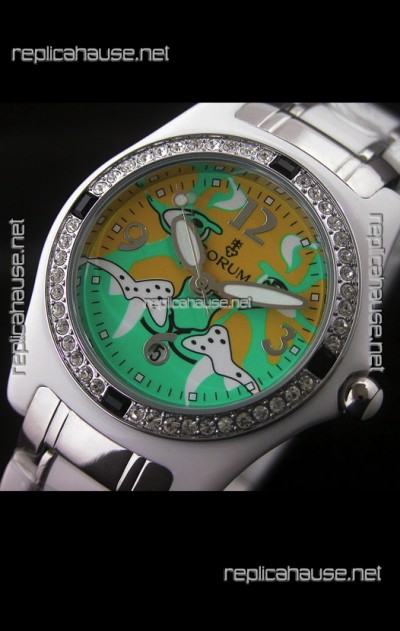 Corum Imitation Ceramics Japanese Replica Watch in Light Green & Yellow Dial