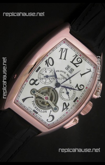 Franck Muller Tourbillon Japanese Replica Watch in Pink Rose Case 