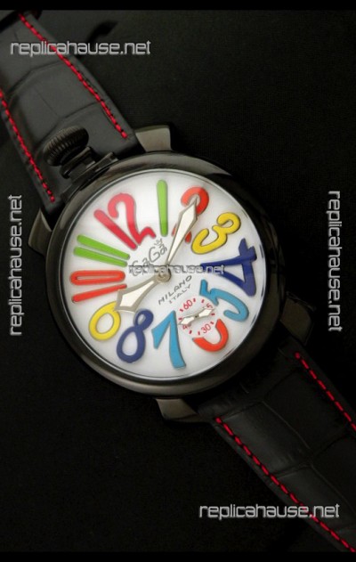 Gaga Milano Italy Japanese Replica PVD Watch in Black Leather Strap