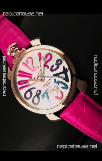 GaGa Milano Japanese Handwind Movement in Pink Strap - Pink Gold Casing