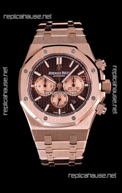 Audemars Piguet Royal Oak Chronograph Watch in Pink Gold Case Brown Dial