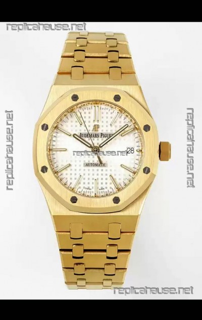 Audemars Piguet Royal Oak 37MM White Dial Yellow Gold Watch in 3120 Movement - 1:1 Mirror Replica