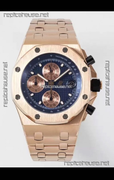 Audemars Piguet Royal Oak Offshore Blue Dial Chronograph 1:1 Mirror Replica Watch - Rose Gold 