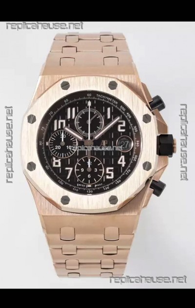 Audemars Piguet Royal Oak Offshore Black Dial Chronograph 1:1 Mirror Replica Watch - Rose Gold 
