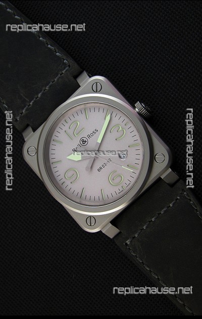 Bell & Ross BR03-92 Horolum Grey Dial Leather Strap Swiss Replica Watch 1:1 Mirror Replica