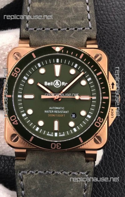 Bell & Ross BR03-92 Diver Rose Gold Green Dial Swiss Replica Watch 1:1 Mirror Replica