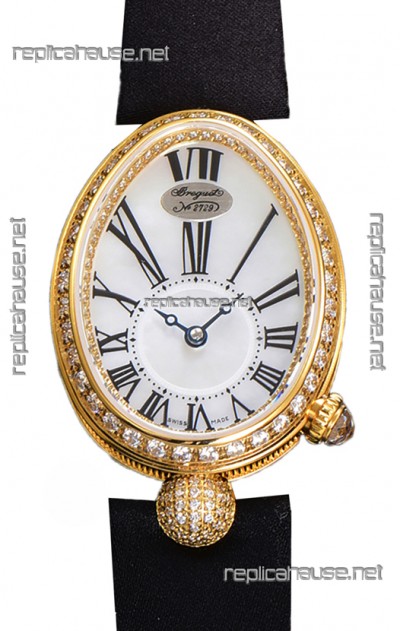 Breguet Reine De Naples Ladies Yellow Gold Black Fabric Swiss 1:1 Edition Replica Watch