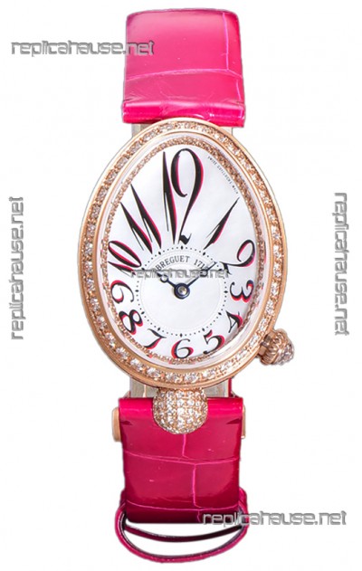 Breguet Reine De Naples Ladies Rose Gold Pink Leather Swiss 1:1 Edition Replica Watch
