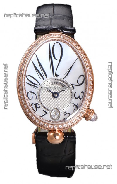 Breguet Reine De Naples Ladies Rose Gold Black Leather Swiss 1:1 Edition Replica Watch