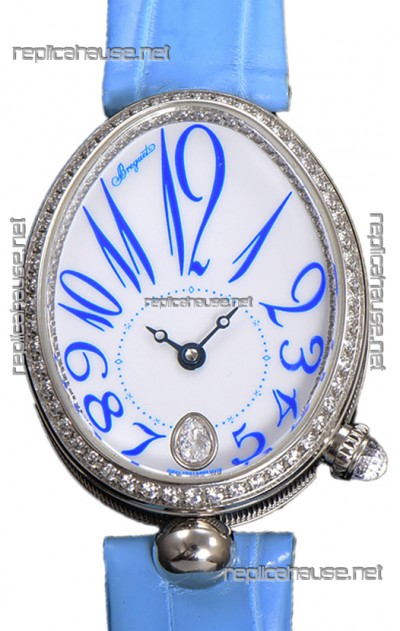Breguet Reine De Naples Ladies Stainless Steel Blue Leather Swiss 1:1 Edition Replica Watch