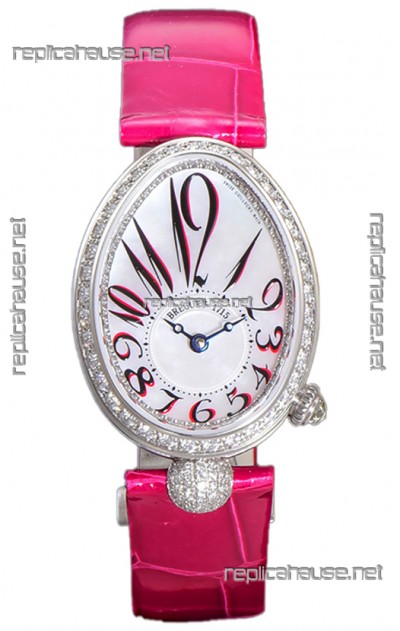 Breguet Reine De Naples Ladies Stainless Steel Pink Leather Swiss 1:1 Edition Replica Watch